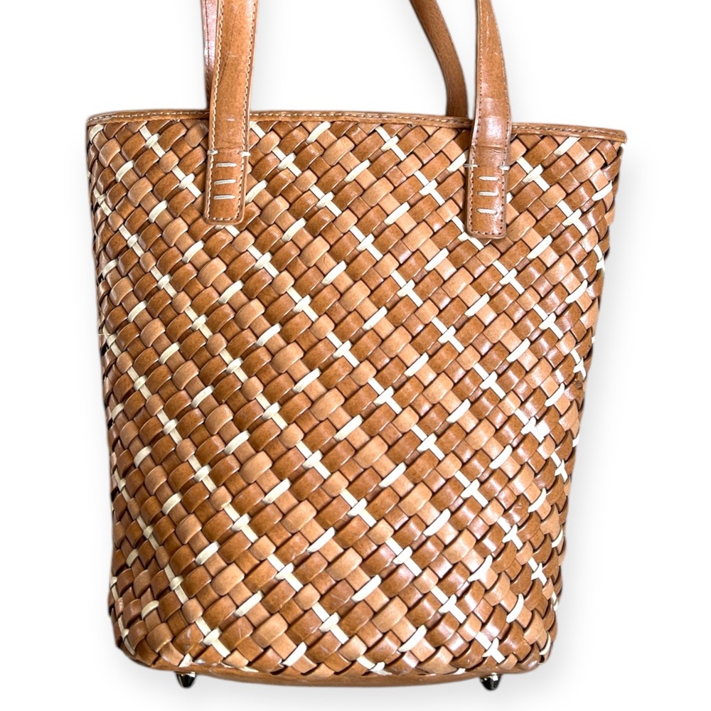 Vintage Y2K Brown Tan White Woven Tote Bag
